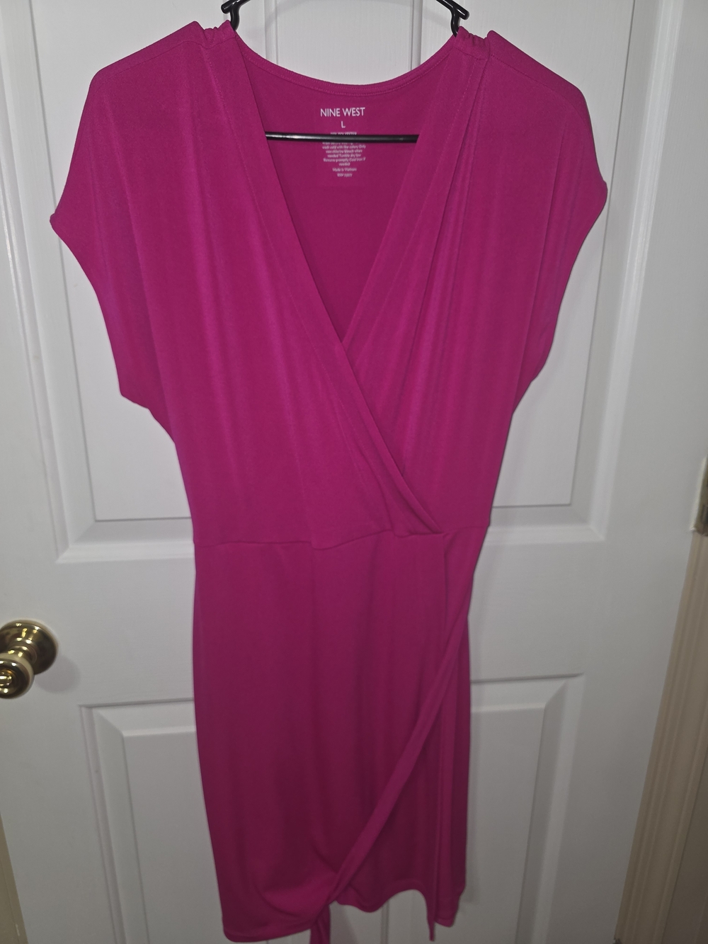 Nine West Bright Magenta Faux Wrap Midi Dress
